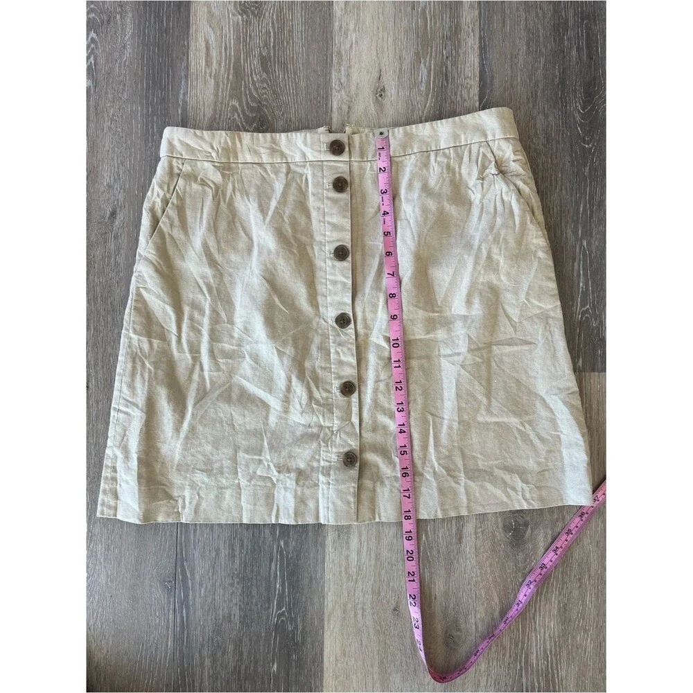 J.Crew Button Front Mini Skirt Tan Beige Women’s Size 12 Linen Blend Preppy Fit